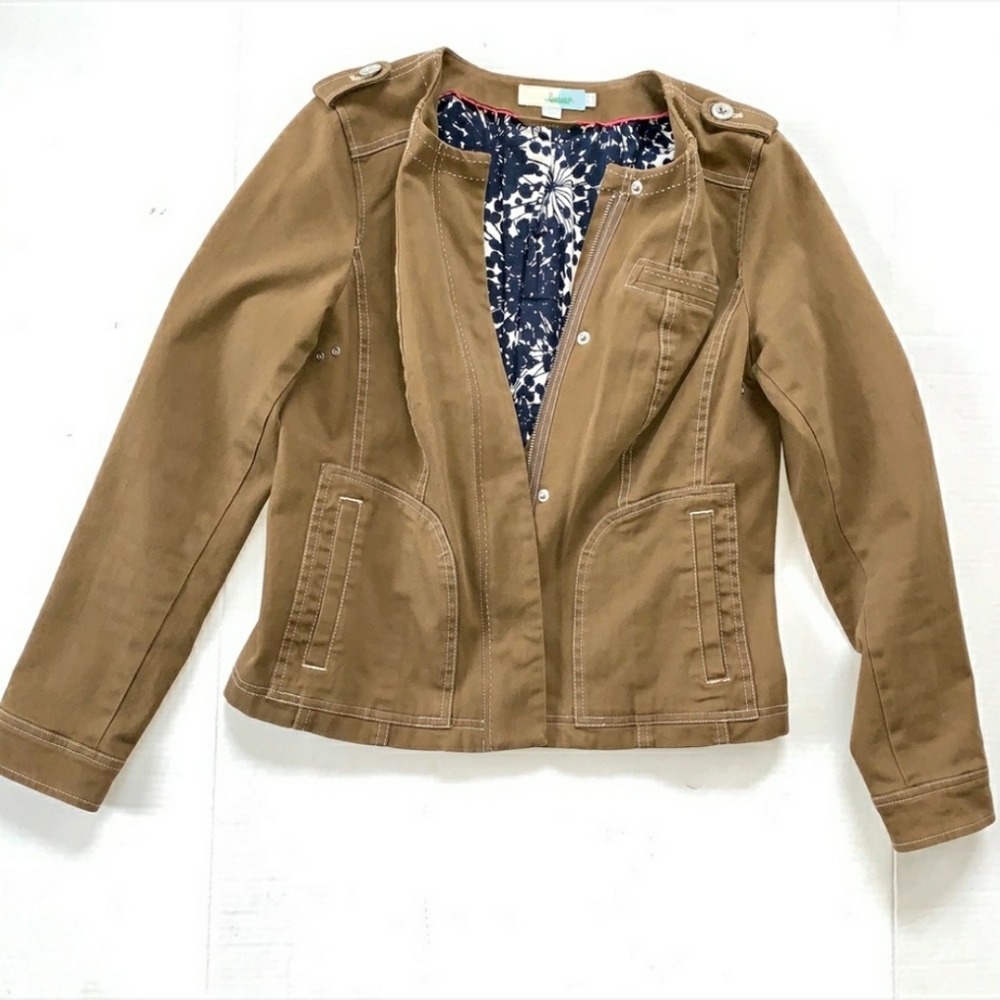 Boden Camel Toned Zip & Button Jacket